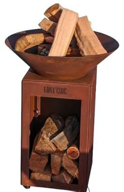 AUVERGNAT Simple Cuve Corten - Bol à feu rond - Avec rangement bois - Idéal pour une ambiance conviviale