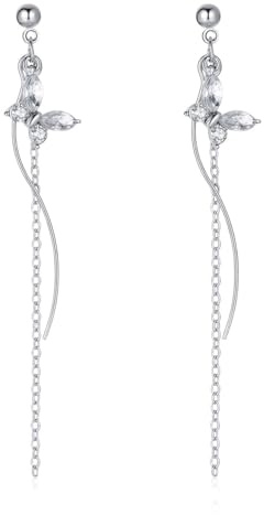 Schmetterling Ohrringe Silber Hängend, Lang Ohrhänger Hängende mit Kette Anhänger, Quasten Tragus Piercing Hängeohrringe Modeschmuck Geschenke für Frauen Mädchen Teenager