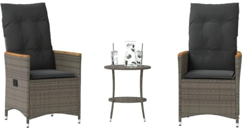 Festnight Rattan Balkonmöbel Set 3 Teilig Gartenstuhl Verstellbar Lehne Balkon Möbel Kleiner Balkon Sitzgruppe Garten 2 Personen Balkon Set Balkonset 2 Stühle 1 Tisch Balkonstuhl Gartensessel