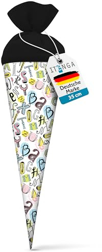 itenga Geschwisterschultüte 35cm Motiv Formeln oder Buchstaben Geschenkverpackung kleine Schultüte für Schüler Studenten zum Schulstart Ausbildungsstart Studium (Motiv Buchstaben)