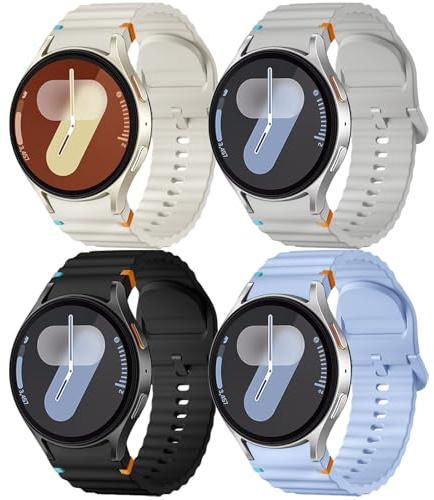 Mastten 4 Pack Sport Band Kompatibla med Galaxy Watch 7 – mjukt silikonband för Galaxy Watch 6 5 4 rem 40mm 44mm – inget mellanrum vågigt klockarmband för 6 Classic / 4 Classic / 5 Pro