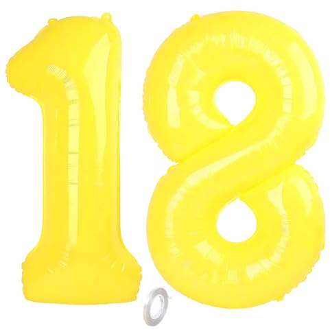 Balorise 40 Inch Giant Yellow Aluminum Balloon Number 18/81, Inflatable Helium, Large Number 0-9, 10-100 (101 cm), Foil Balloons Decoration for Birthday Party and Wedding