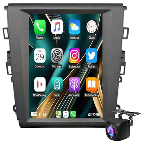 Estéreo Para Coche CarPlay De 9,7 Pulgadas Con Doble DIN Para F-ord Mondeo Fusion MK5 2013-2019 Con Android Auto Radio GPS Bluetooth Mirror Link SWC Bluetooth FM SWC Cámara(Color:8-Core 2+32G)