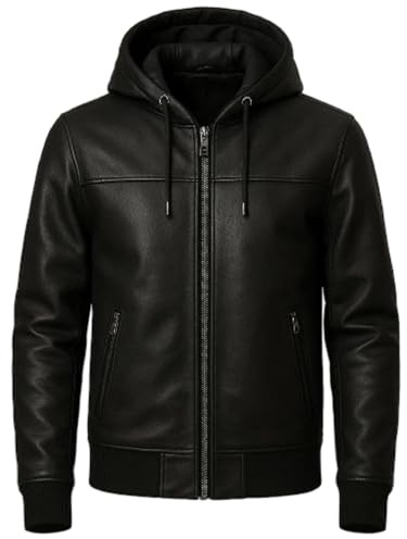 ZM ATTIRE Manteau pour homme en cuir simili/véritable avec capuche – Veste d'hiver style bomber chaude et ajustée décontractée', XL