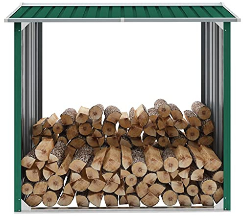 Iiaky Legnaia da Esterno con Copertura Portalegna da Esterno legnaia da Esterno Legnaia da Esterno in Acciaio Galvanizzato per Legna da ArdereRialzata e Tetto Inclinato-Verde-172x91x154 cm