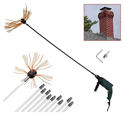 Chimney Sweep Kit for Pellet Stove Swivel Cleaning Brush Kit with Flexible Nylon Rods, Chimney Sweeper Kit for Chimney Cleaning Kit(10 m)