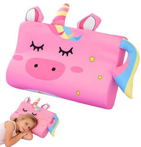 Afenau Cuscino per Bambini, 45x27x6cm Cuscino Schlummerkids, con Federa, Cuscino in Memory Foam, Ergonomico, Traspirante per Sonno Riposo cuscino bambino 3 Anni (Volpe, Unicorno) (Unicorno (rosa))