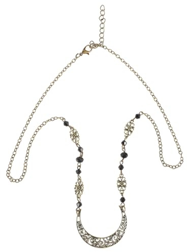Mikikit Chaîne de Tête Lune Bohème Ajourée Vintage, Bijoux Cheveux Femme en Alliage et Fer, Pendentif Motif Croissant pour Accessoire Festival