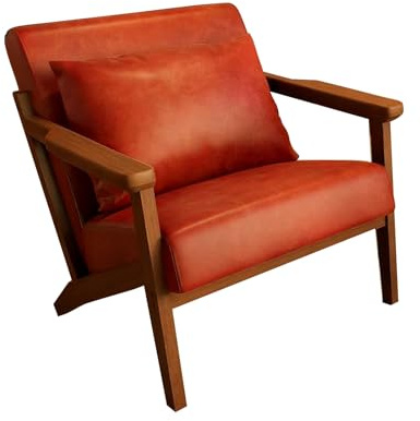 Roter Chaiselongue-Sessel, individueller Lesesessel für Wohnzimmer, Gummiholzbeine, bequeme Lendenwirbelstütze, stilvolles modernes Fellstück