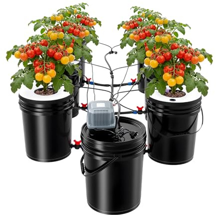 Bdneygtyr Hydroponik System 7 Eimer, DWC Hydroponic System mit Luftpumpe & Blähton, Hydrokultur Set für Indoor Garten, Bewässerungssystem mit Top-Drip für Tomaten, Salat und Erdbeeren, Komplett-Set