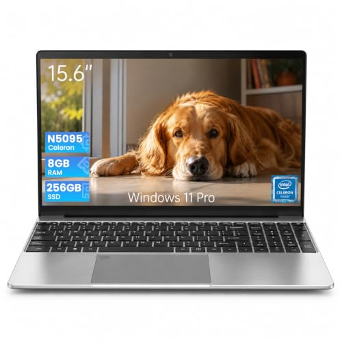 2026 Ordenador Portatil 15.6, IPS FHD Laptop con Win 11 Pro N5095 8GB RAM 256GB SSD Computadora Portatil, USB 3.0 HDMI, 1920x1080, Wi-Fi 5, Huella/Teclado retroiluminado – Portatiles baratos y buenos