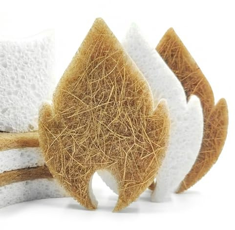 6-pack köksskrubb, naturlig skrubbsvamp, naturlig kokosfibersvamp och bladformad cellulosa, miljövänliga köksskrubb, biologiskt nedbrytbar disksvamp, stekpannor