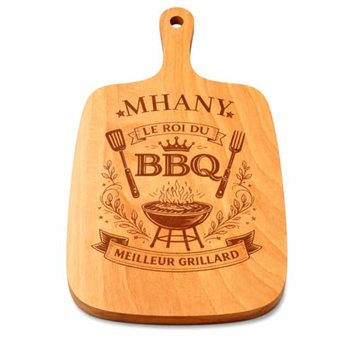 Planche à Découper Bois Personnalisée BBQ – Planche Cuisine en Hêtre avec Prénom – Cadeau Fête des Pères Homme Anniversaire Noël – Planche Barbecue Gravée 33 x 20 cm