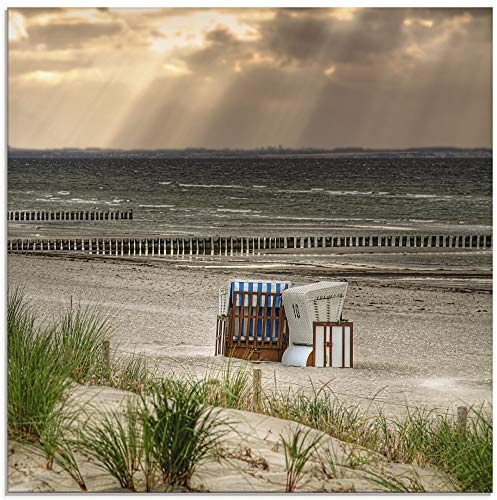 ARTland Wanddeko Glasbilder Wandbild Glas Bild einteilig 50x50 cm Quadratisch Strand Meer Landschaft Natur Ostsee Strandkorb Insel Poel Maritim T9ER