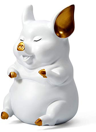 HAUCOZE Piggy Bank Coin Bank Pig Statue Modern Sculpture Home Decor Bedroom Arts Gift Polyresin White 8.3 Inch