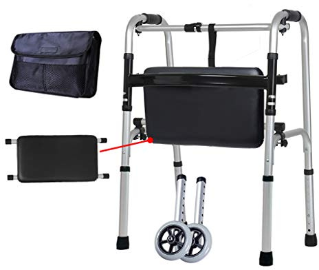 LHNLY-Rollatoren Standard Leichtgewicht Gehwagen für Senioren Klappbar Gehhilfe mit Sitz Standardrollator Rollator aus Aluminium, 2 Rädern, Laufhilfe mit Einstellbar Stockhalter