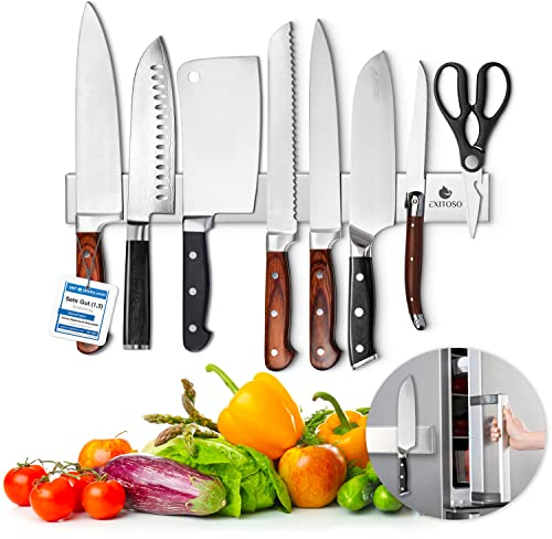 Exitoso Edelstahl Magnetleiste Messer selbstklebend - Kleben und Bohren mit 3M Klebeband - Magnetischer Magnet Messerhalter Messerleiste magnetisch - Messer Magnetschiene für Messer Magnetleiste