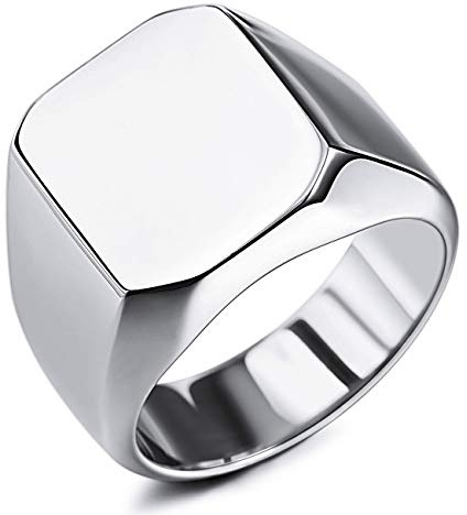 MeMeDIY Benutzerdefinierte Gravur Initialen Monogramm Siegelring für Männer Frauen Jungen Herren Ringe Edelstahl, Bundle mit Ringgrößeneinstellern (Schwarz Blau Silber Goldfarben, Größe 54-75)