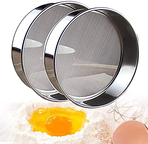 ADESUGATA 2 pack (60/40 Mesh) Professional 6/8/9.5 Inch, Round Flour Sifter for Baking - Flour Sieve Fine Mesh - Premium Rustproof Stainless Steel (9.5 (24 CM))