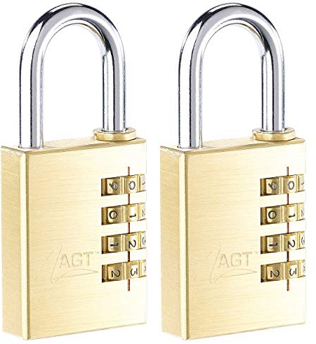 AGT Zahlenvorhängeschloss: 2er-Set Vorhänge-Schlösser aus Messing, 4-stelliger Zahlen-Code, 38 mm (Mini Sicherheits Zahlenschloss, Vorhängeschloss Zahlenkombination, bugel)