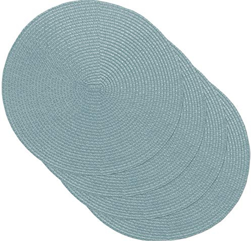 Venilia Tischset Blau Rund, Platzset für Esszimmer, Esstischmatten, Telleruntersetzer, Platzdeckchen, gewebt, lebensmittelecht, 38 cm, 4 Stück, 59125