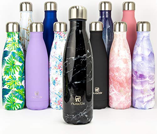 Nuactiv Edelstahl Trinkflasche 500ml – Leichte Isolierflasche Hält 24h Kalt & 12h Heiß – Auslaufsicher Doppelwandig BPA-Frei und Haltbar, Perfekt für Reise, Outdoor, Schule, Sport, Fitness & Alltag