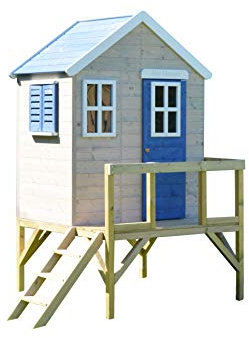 Wendi Toys M25B Outdoor-Spielhaus Kinder Holz mit 60 cm Plattform, Leiter, wetterfestem Dach, 130x170x210 cm, Blau – Gartenspielhaus, Spielgeräte für Kinder 3-7 Jahre