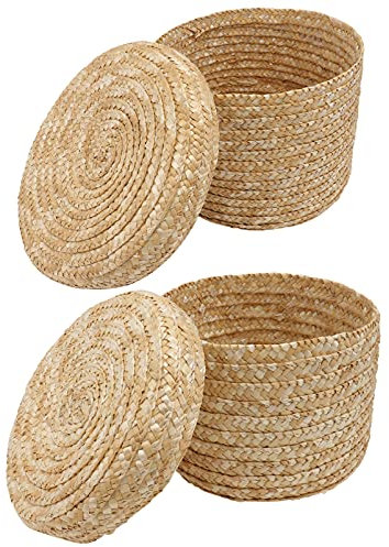 Cabilock 2pièces Panier De Rangement Tressé Avec Couvercle Lot De Bacs De Stockage Multifonctionnels Pour Maison Et Décoration Pour Jouets Fruits Et Accessoires Dimensions Et Moyen