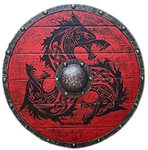 Bouclier de viking médiéval en bois de 61 cm - Fait main - Bouclier décoratif