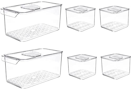 SANNO Produce Saver Container für den Kühlschrank – stapelbarer Küchen-Organizer, Aufbewahrungsbehälter, mit herausnehmbarer Ablaufschale, 6 Stück