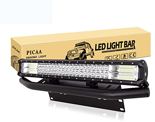 PICAA 22 Zoll 7D 324W Led Lichtbalken Mit Kennzeichenhalter Wasserfest 12V | Led Arbeitsscheinwerfer,Lichtleiste,Zusatzscheinwerfer Bar,Arbeit Licht Bar, für SUV Offroad ATV UTV Traktor 4x4 Auto,6000K