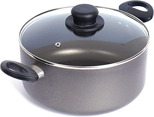 Homatz Stock Pot 8L, 28cm Large Saucepan Non-Stick Cooking Pot with Glass Lid - Soup Pot, Aluminum Casserole Pot - Heat Resistant Handles (Stock Pot, 28 cm)