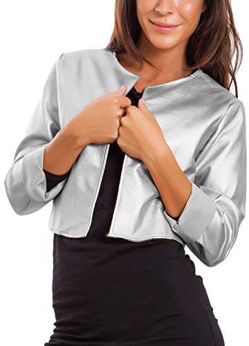 Toocool - Giacca donna corta ecopelle bolero senza chiusura giacchetto sexy JL-7860 [M,Argento]