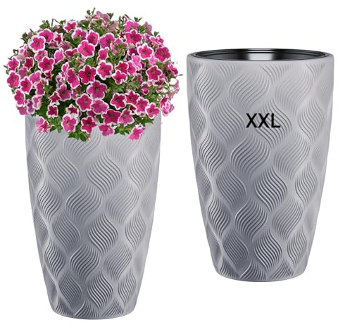 Blomkruka blomkruka planteringskruka med avtagbar insats rund 3D-effekt dekorativ storlek XXL grå