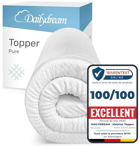 Dailydream Topper 90x190cm aus Memory Foam, 7 cm hoch | Edition Pure, H1/2, Matratzentopper mit waschbarem Bezug, Noppen und elastischen Bändern für angenehmen Liegekomfort.