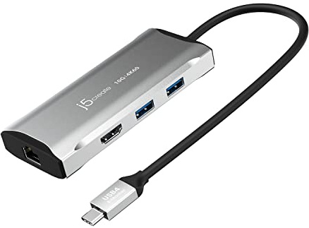 j5create USB C Hub - 4K 60Hz HDMI, 2 USB-A 10Gbps, USB-C 10Gbps mit PD 100W, Ethernet, | Multiport Adapter für MacBook, ChromeBook, XPS, Surface Pro (JCD392)