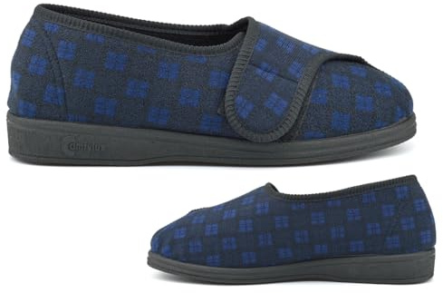 Mens Wide Fit Slippers Extra Wide Slippers Size 13 Slipper Size 6 Mens Slipper Touch Fasten Touch Fastening Sizes 6-13 Navy Blue