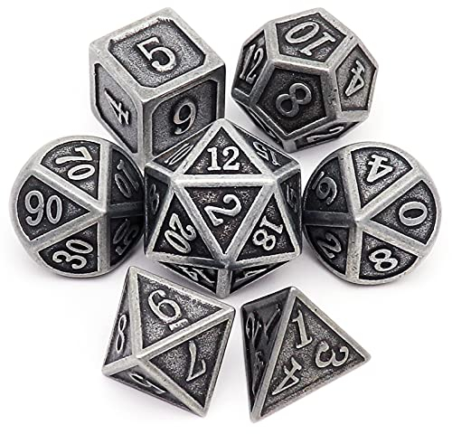 Haxtec Antique Iron Metal DND Dice Set D&D Metall Würfel Polyhedral Dice W/PU Leather Dice Bag for Dungeons and Dragons Gift TTRPG