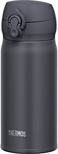 Thermos JNL-356 SMB Mug portable isotherme sous vide, 350 ml, noir fumé, facile à nettoyer et facile à nettoyer, type léger, ouverture par simple pression, bouteille en acier inoxydable, chaud et