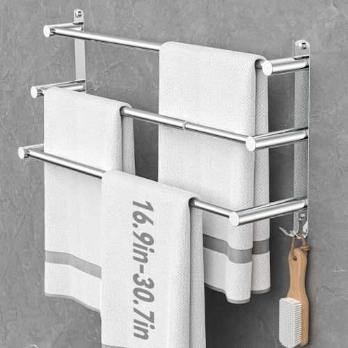 Handtuchhalter Ausziehbar 43-74CM ohne Bohren Edelstahl doppelt handtuchstange Bad Wand kleben badetuchhalter wandmontage (Silber 3-Bar)