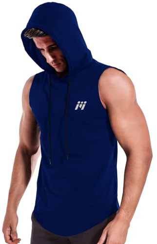 MEETWEE Mäns tanktopp, sportskjorta med huva, ärmlösa muskelskjortor, fitness, ärmlös skjorta, andas, löpartröja, armskjortor, huvtröja för gym, löpning, träning, blå, M