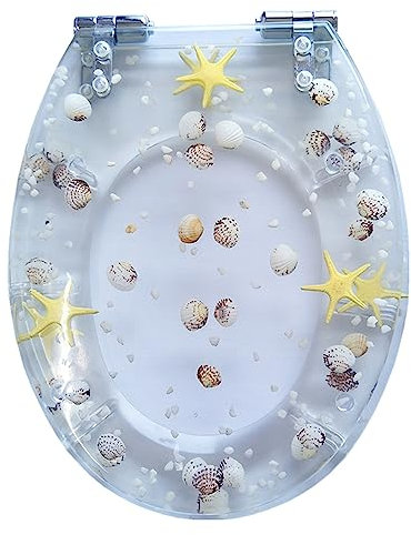 Buhelyc Klodeckel Deckel Transparent, Einfache Montage Wc Deckel, Edelstahl-Doppelscharnier, Quick Release Funktion für Schnelle Reinigung, Ocean Series, O/U/V-Form(Color:B)