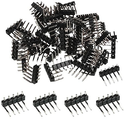 PATIKIL Rechtwinklig Stiftleiste DIP Einzeln Reihe 5 Pin 2.54mm Abstand Gold Beschichtet für PCB Pack von 50
