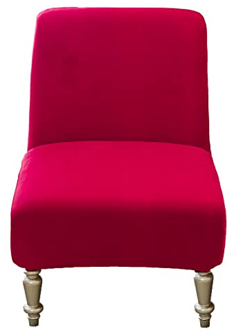 Sessel Stuhlbezüge Samt, Stuhlhussen Ohne Armlehnen Weich Dehnen Sesselbezug Rutschfester Abnehmbarer Akzent-Slipper-Stuhlbezug -Rot-one Size