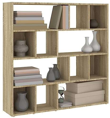 Festnight Raumteiler Regal Bücherregal Regal Sonoma-Eiche Würfelregal 105x24x102 cm Regale Raumteiler Stufenregal Raumtrenner Regal Wohnzimmer Regal Würfelregal Wand Standregal