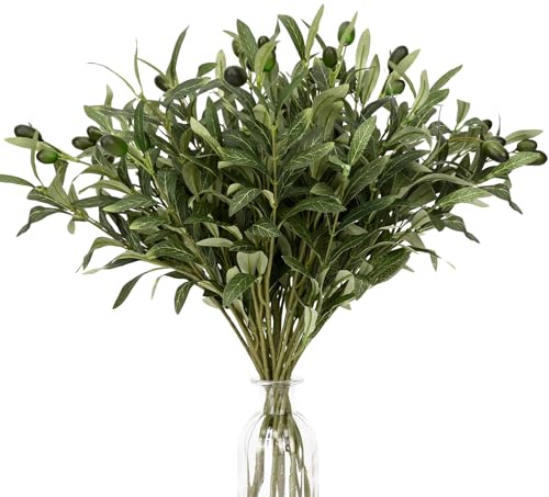 Waipfaru Künstliche grüne Stiele, Olivenbaumzweige für Vasen, künstliche Olivenbäume, künstliche Pflanzen für Tafelaufsätze, Blumenarrangements, Heimdekoration, 45,7 cm, 8 Stück
