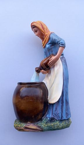 Generico ArteSacraCaravaggio Figurine femme avec amphores personnage crèche 28 cm (11,02 pouces) en résine décorée à la main pour l'intérieur et l'extérieur