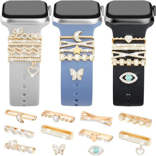 JR.DM 11 stycken klockarmband berlocker kompatibla med Apple Watch armband 38 mm 40 mm 41 mm 42 mm 44 mm 45 mm, metall diamant dekorativa bling-smycken för iWatch-serien 9 8 7 6 5 4 3 2 1 (utan