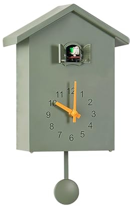 Kamanan Kuckucksuhr,Modern Pendeluhr Wanduhr mit Pendel, Moderne Schwarzwalduhr mit Nachtruhefunktion Vogelstimme (Grün)