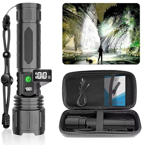 iToncs Rechargeable LED Torch High Lumens, 20000LM Super Bright Rechargeable Tactical Torches Flashlight with 5 Modes,Waterproof,Powerful Handheld Flash Light for Emergencies,Camping,Hiking